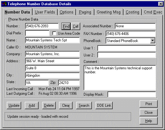 Database Details Screen Shot